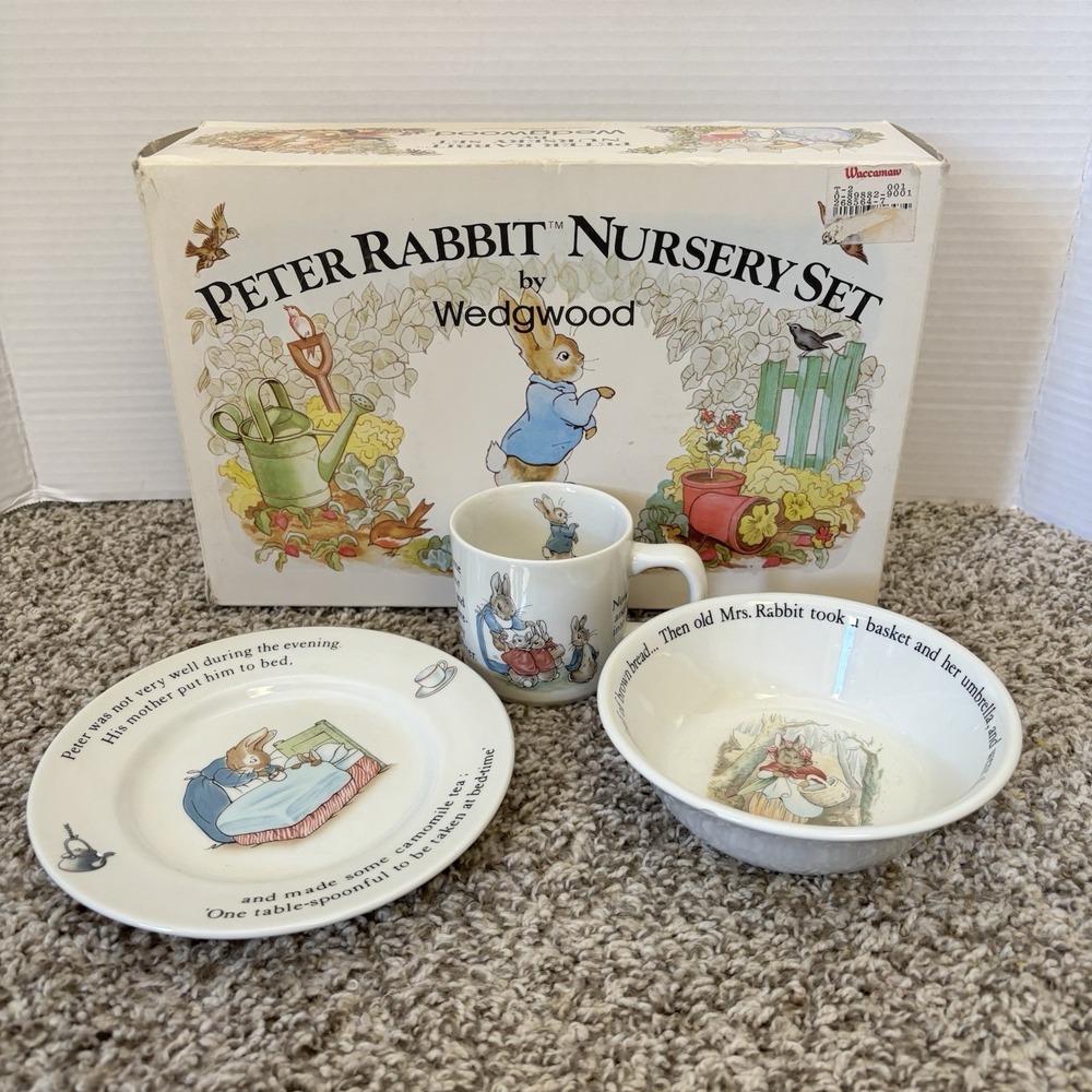 Vintage Wedgwood Peter Rabbit Nursery Set in Box – Beatrix Potter Plate Bowl Mug
